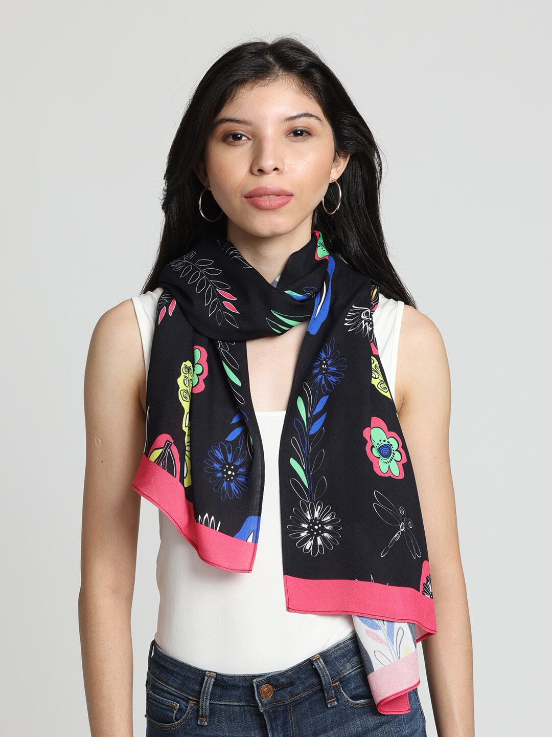 

SHAYE Women Printed Scarf, Black