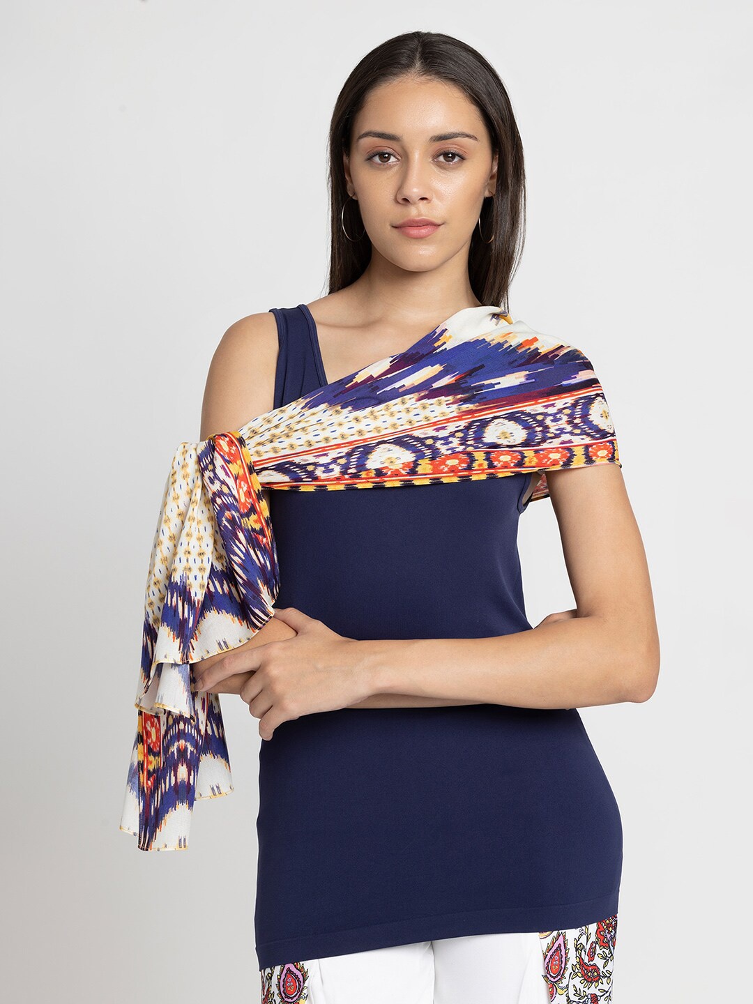 

SHAYE Geometric Printed Scarf, Blue