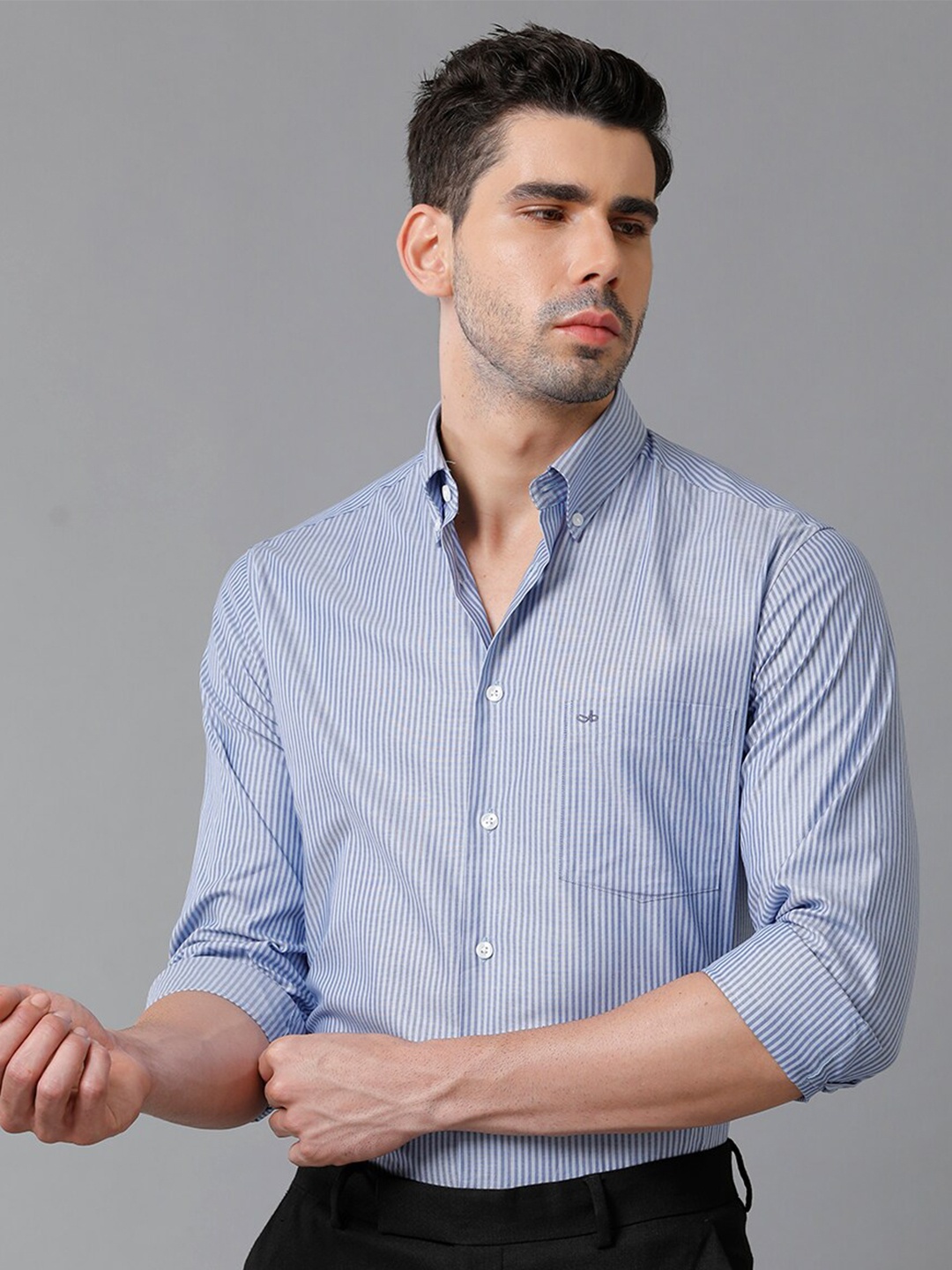 

Aldeno Comfort Regular Fit Vertical Striped Button-Down Collar Formal Pure Cotton Shirt, Blue