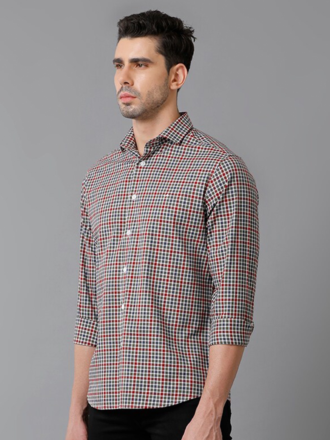 

Aldeno Gingham Checks Spread Collar Cotton Casual Shirt, Red