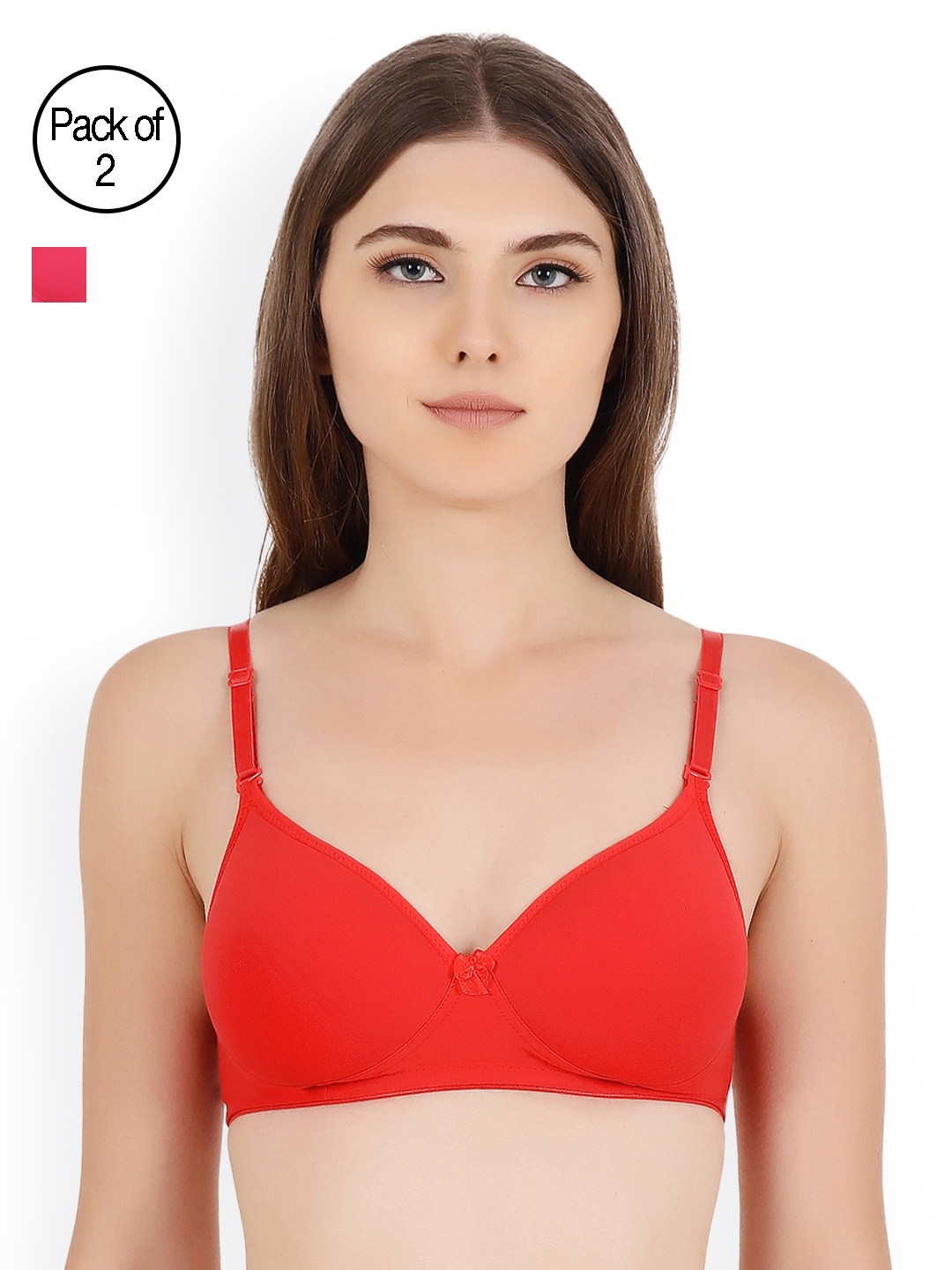 

Floret Pack of 2 Heavily Padded Medium-Coverage Non-Wired Seamless Push-Up Bra, Red