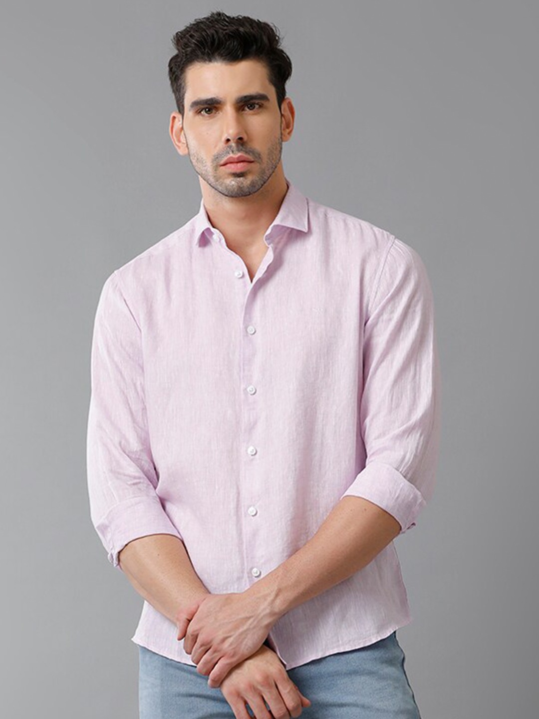 

Aldeno Comfort Spread Collar Long Sleeve Linen Casual Shirt, Lavender