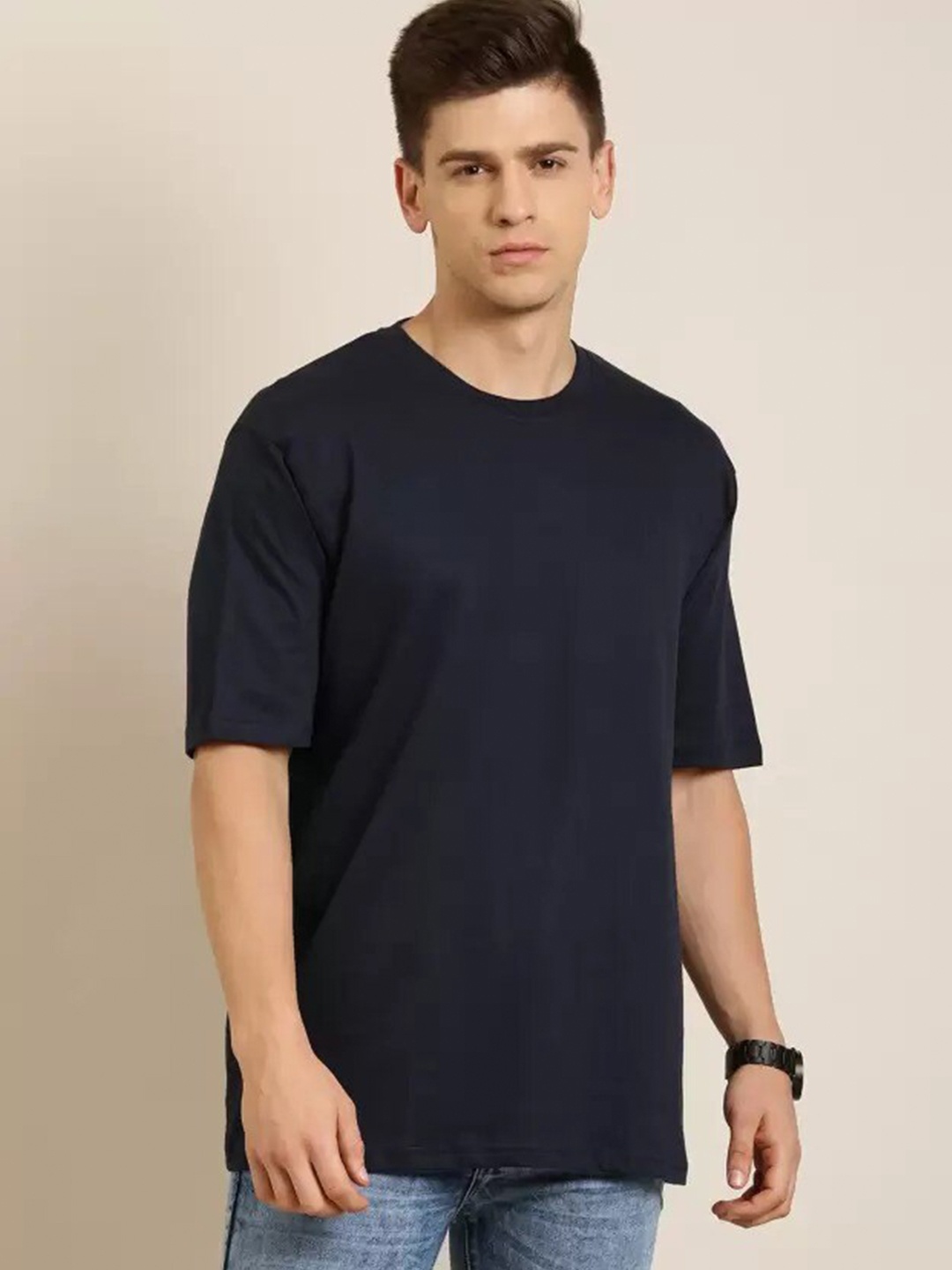 

PockMAN Bio Finish Drop Shoulder Sleeves Oversized T-shirt, Navy blue