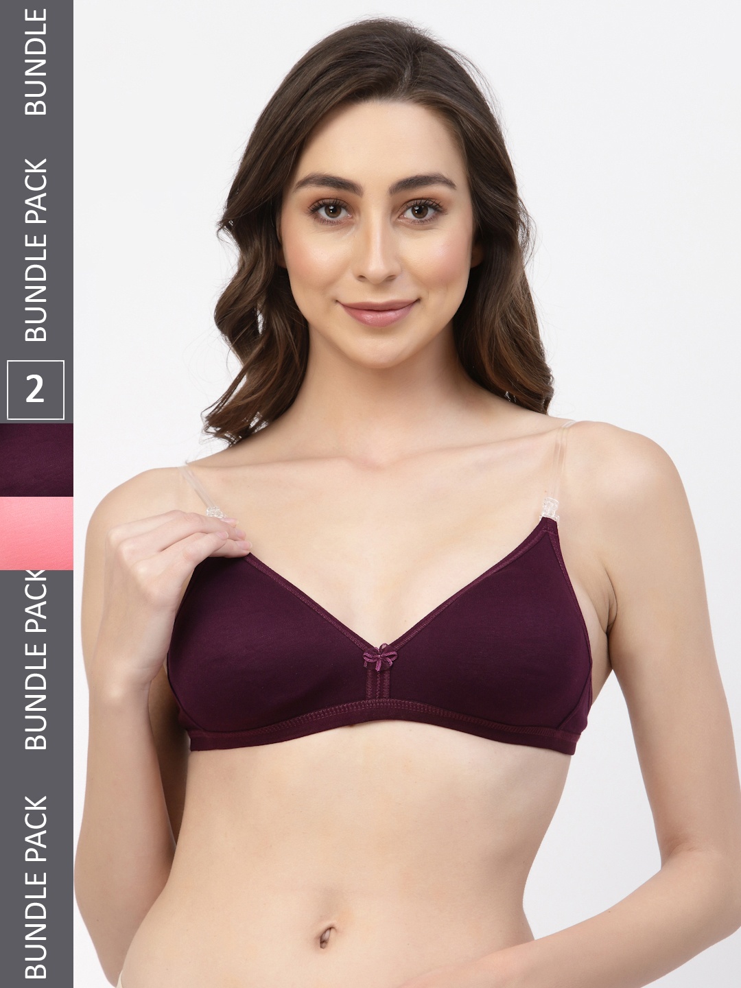 

Floret Pack Of Two Solid Seamless Non Padded Transparent Back T-shirt Bras, Burgundy