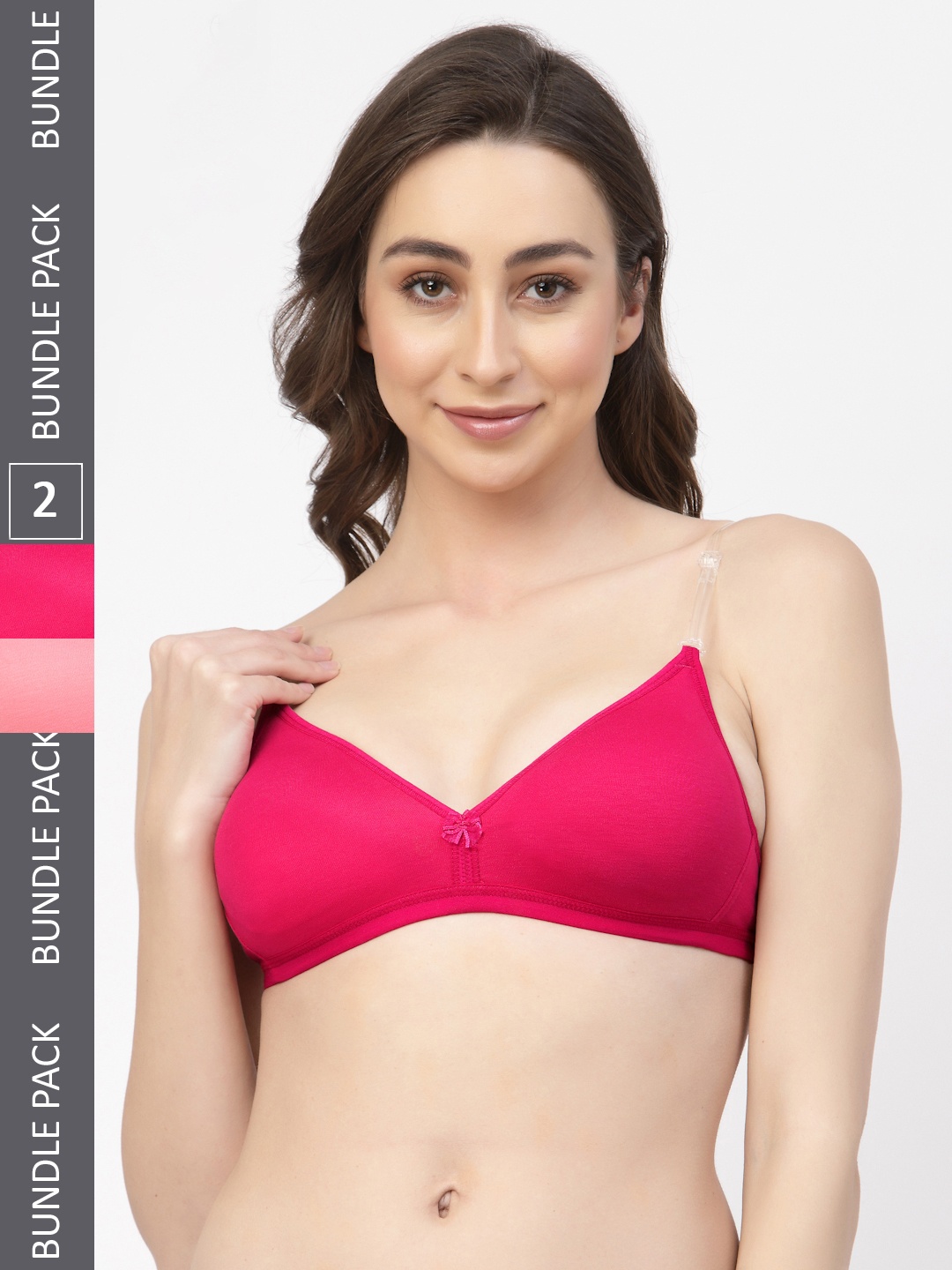 

Floret Pack Of Two Solid Seamless Non Padded Transparent Back T-shirt Bras, Magenta