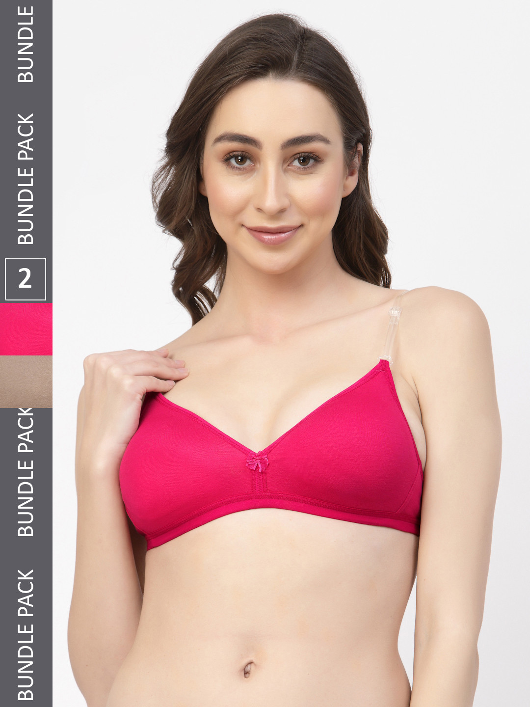 

Floret Pack Of Two Solid Seamless Non Padded Transparent Back T-shirt Bras, Magenta