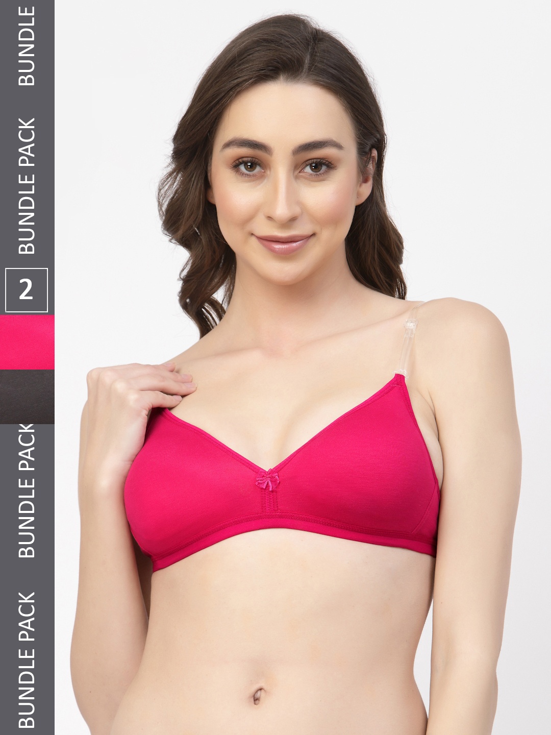 

Floret Pack Of Two Solid Seamless Non Padded Transparent Back T-shirt Bras, Magenta