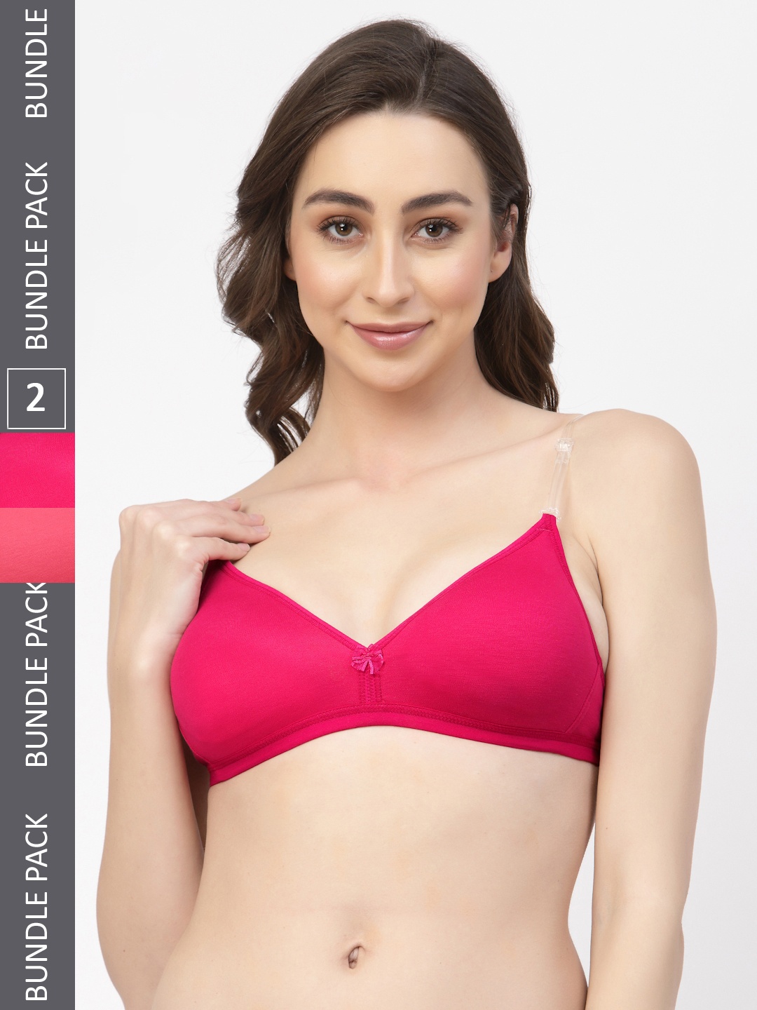 

Floret Pack Of Two Solid Seamless Non Padded Transparent Back T-shirt Bras, Magenta