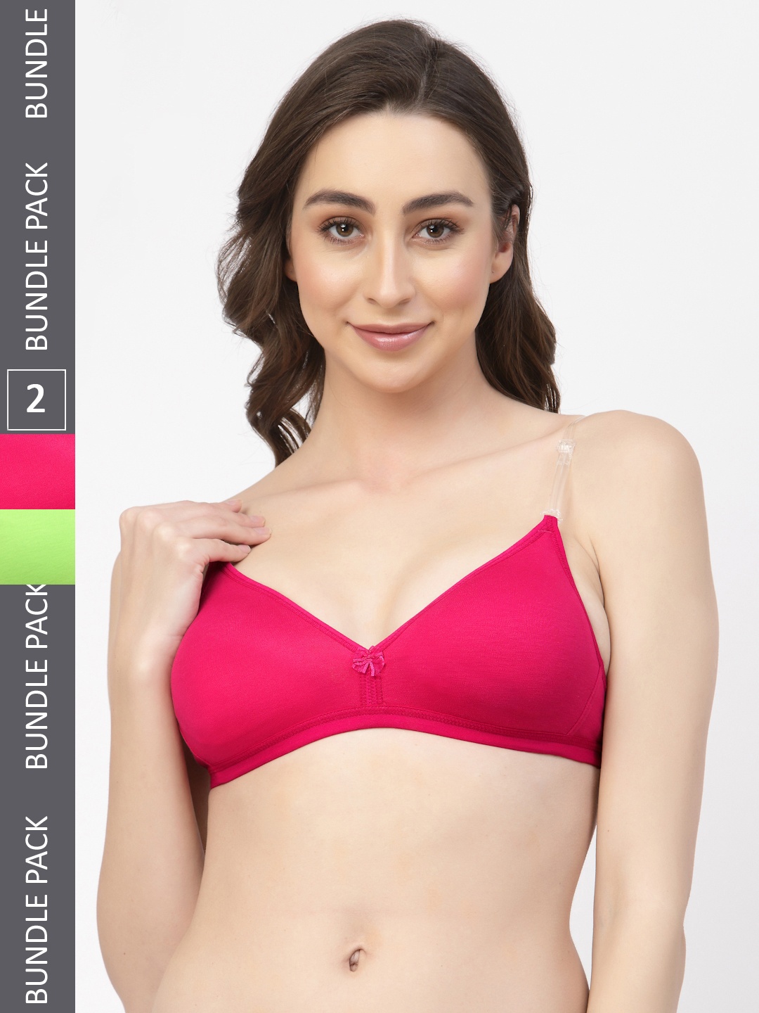 

Floret Pack Of Two Solid Seamless Non Padded Transparent Back T-shirt Bras, Magenta