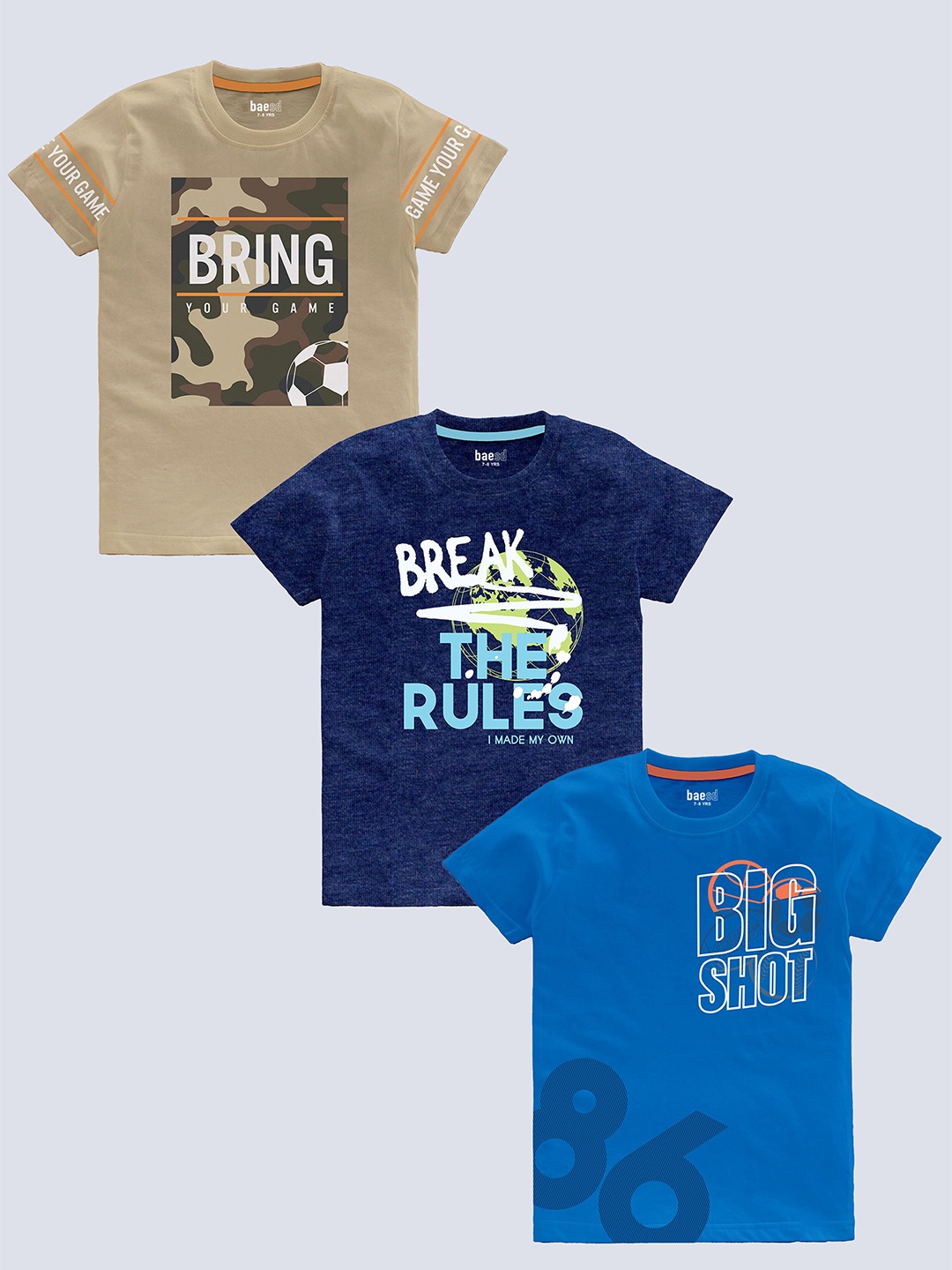 

BAESD Boys Pack Of 3 Typography Printed Pure Cotton T-shirt, Beige