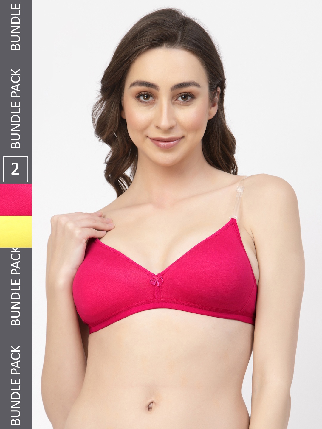 

Floret Pack Of Two Solid Seamless Non Padded Transparent Back T-shirt Bras, Magenta