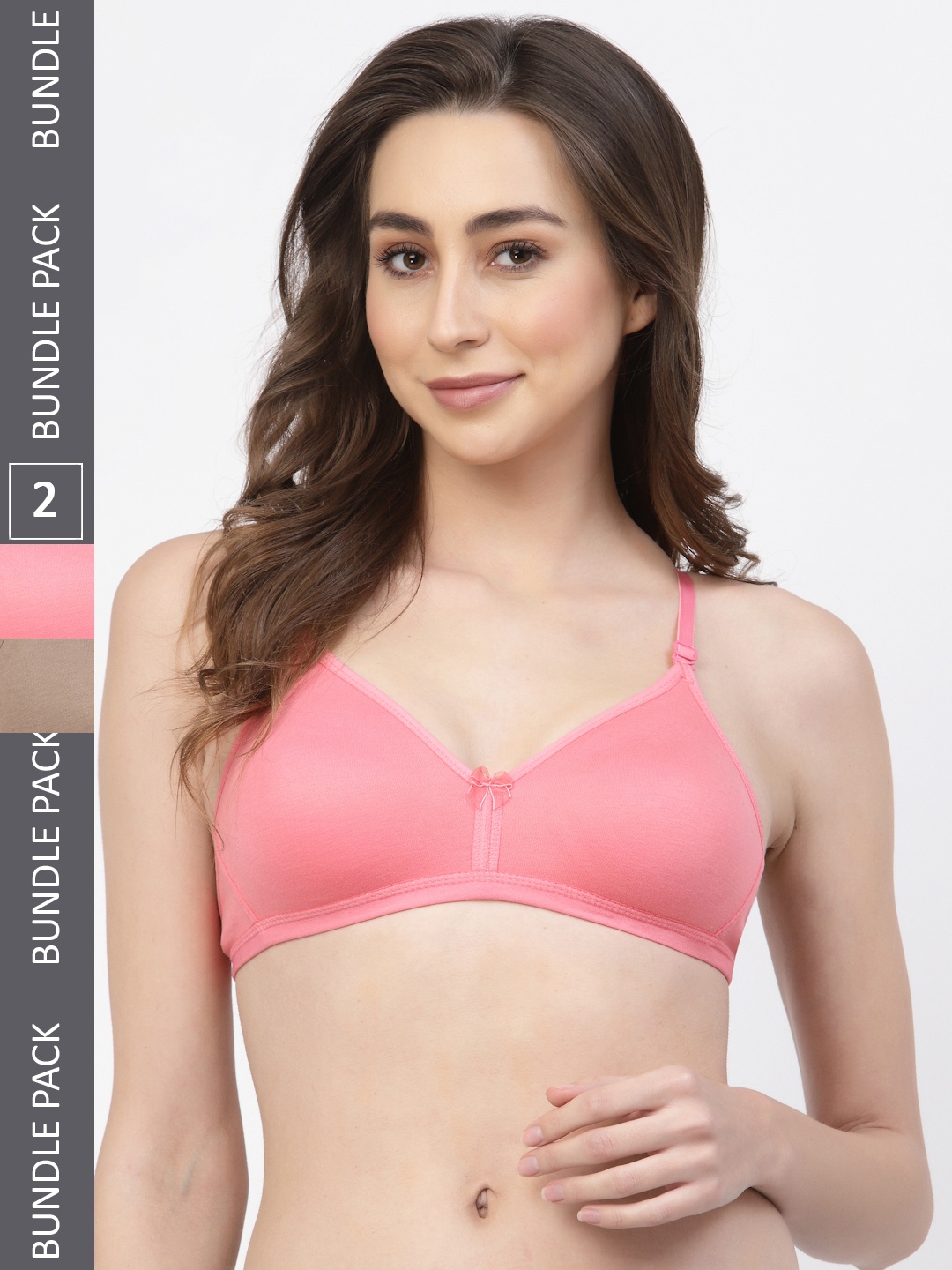 

Floret Pack Of Two Solid Seamless Non Padded Transparent Back T-shirt Bras, Pink