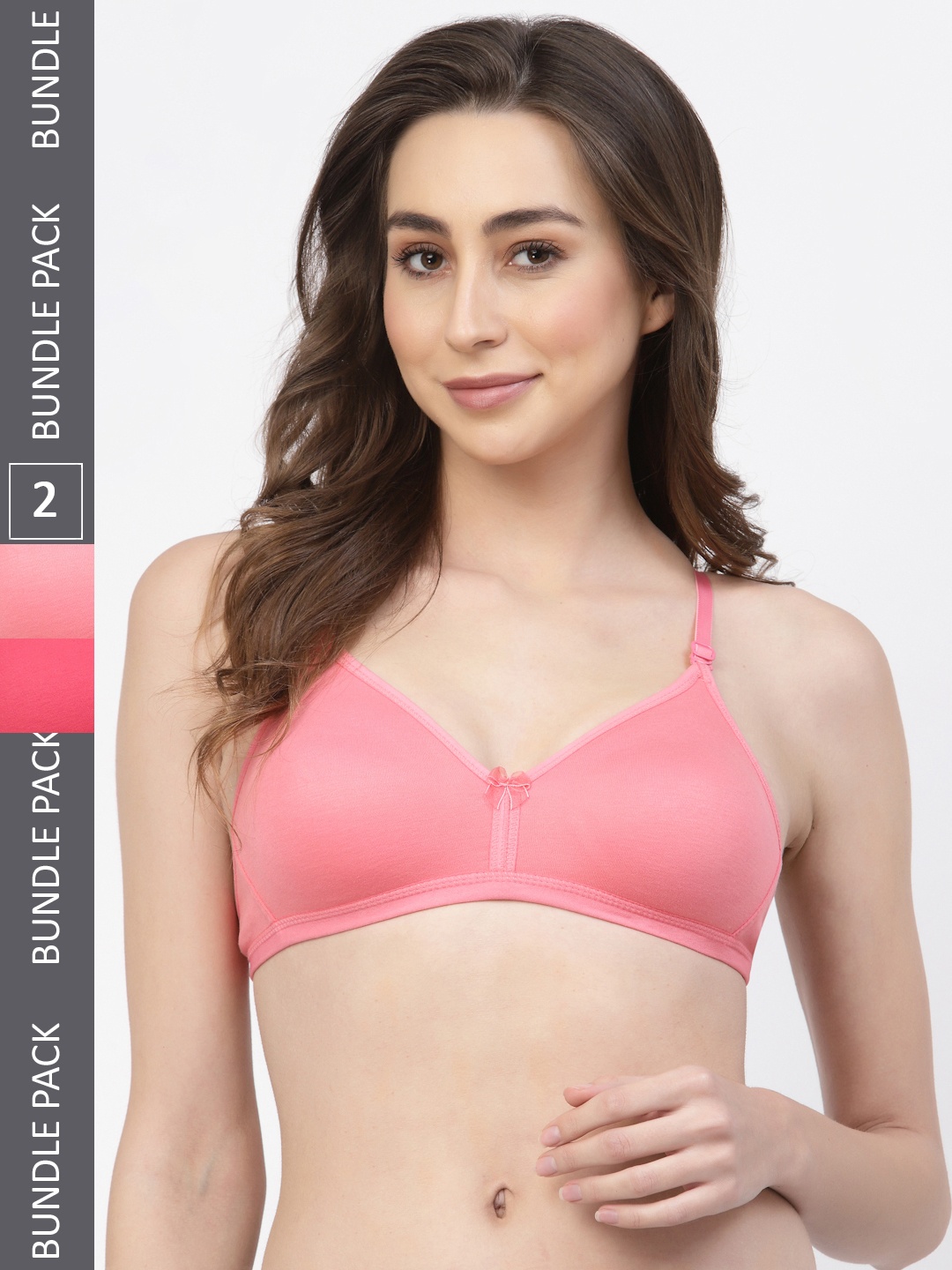 

Floret Pack Of Two Solid Seamless Non Padded Transparent Back T-shirt Bras, Pink