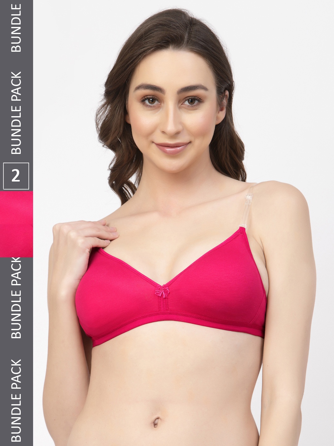 

Floret Pack Of Two Solid Seamless Non Padded Transparent Back T-shirt Bras, Magenta