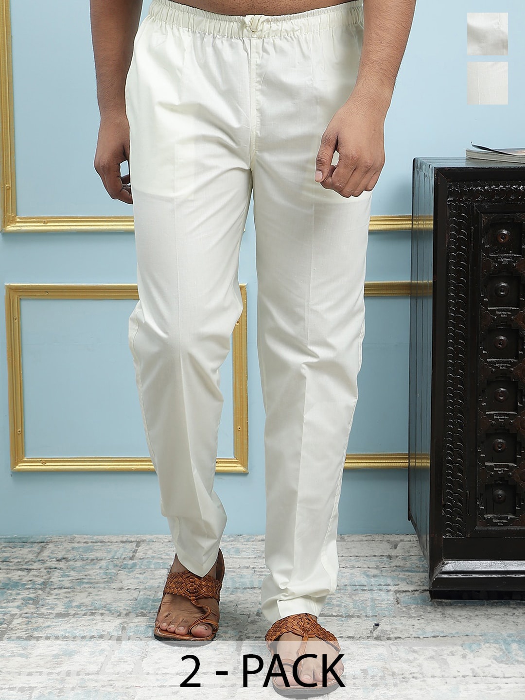 

See Designs Men Pack Of 2 Mid Rise Pure Cotton Pyjamas, Off white