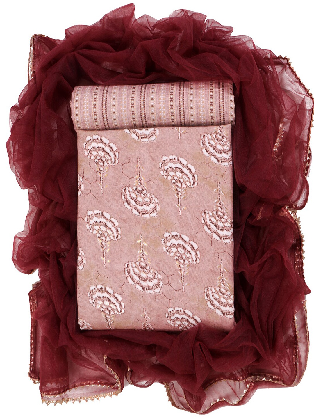 

Sun Fashion And Lifestyle Floral Printed Unstitched Dress Material, Peach