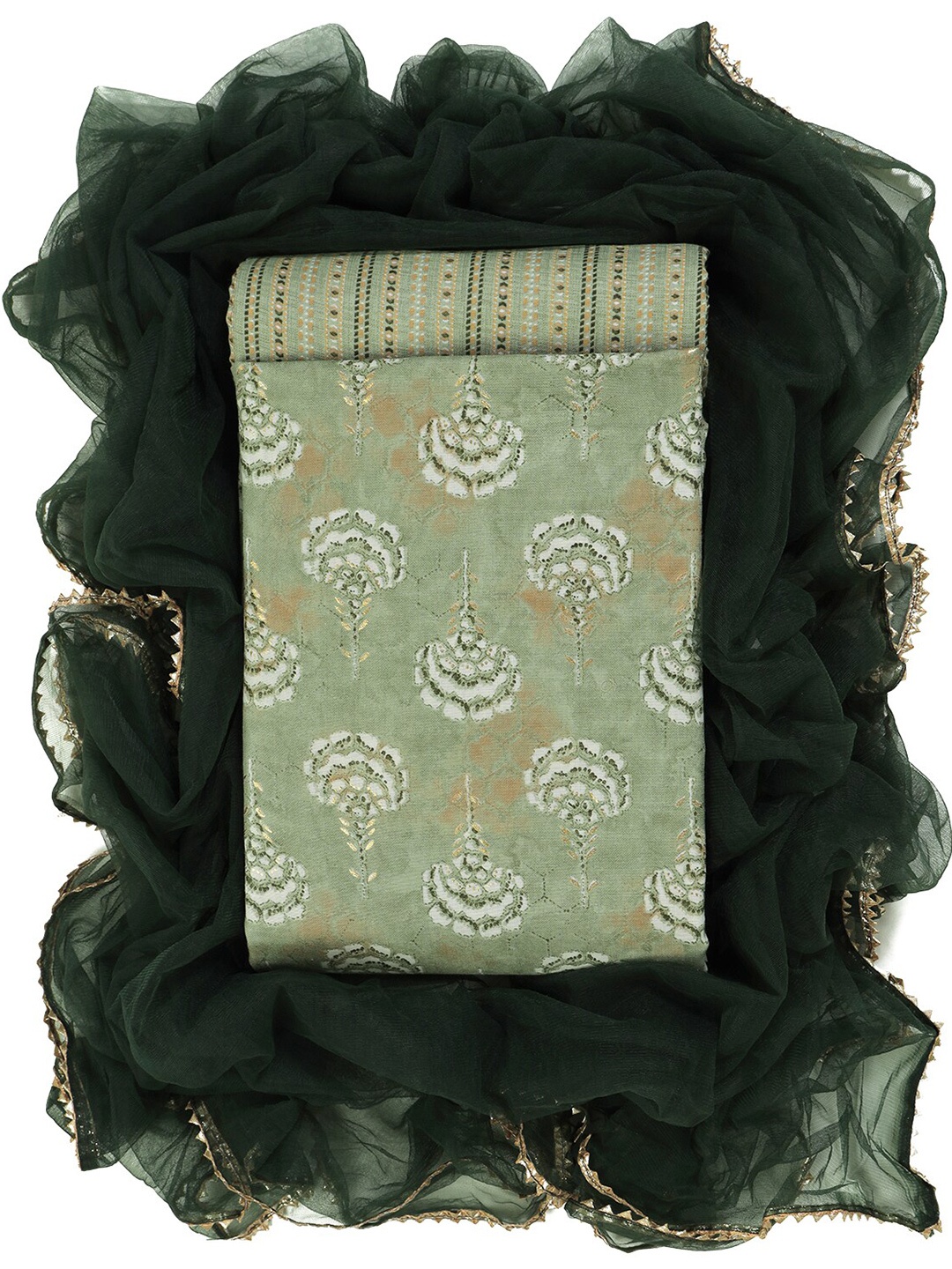 

Sun Fashion And Lifestyle Floral Printed Unstitched Dress Material, Green