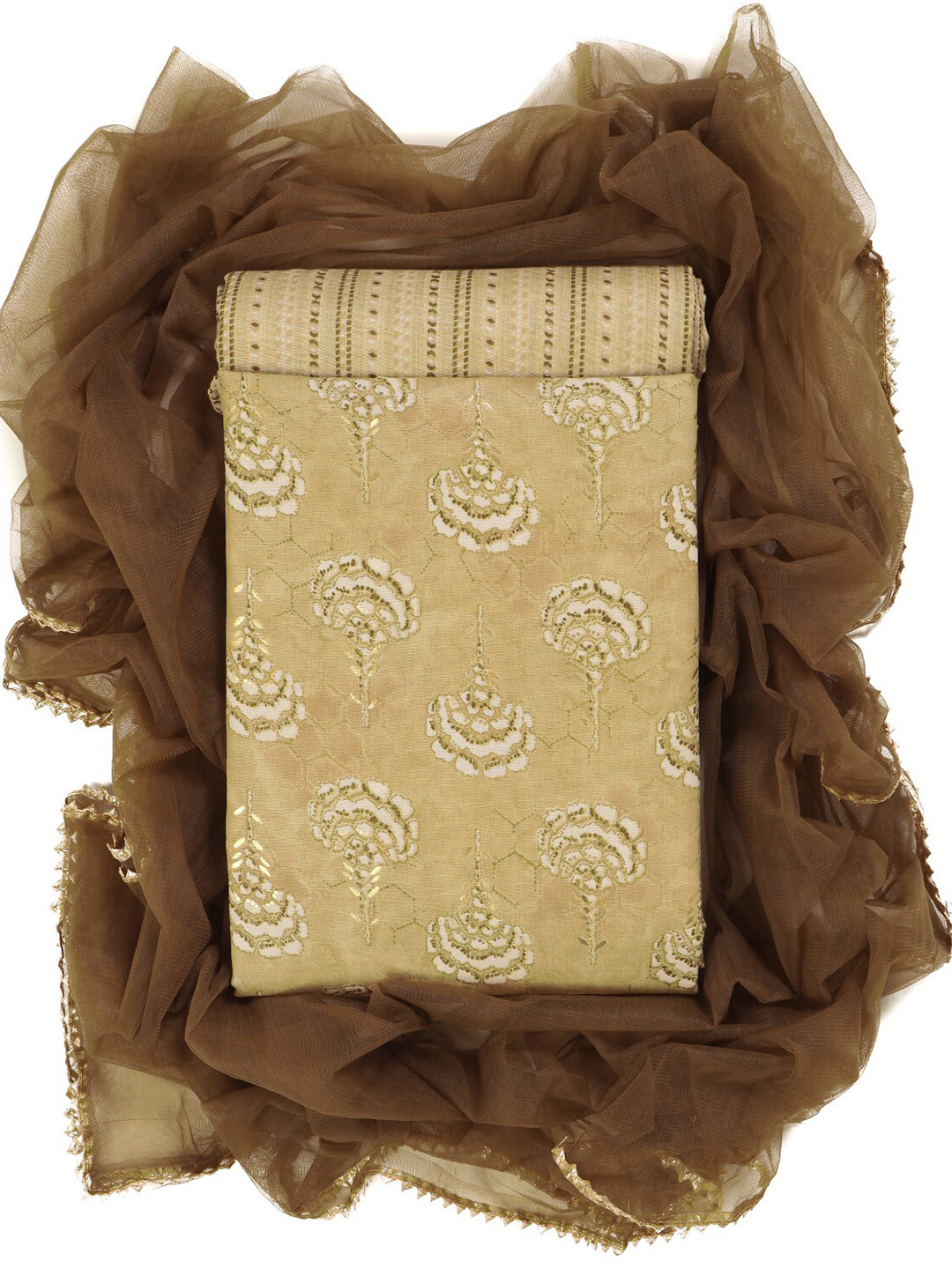 

Sun Fashion And Lifestyle Floral Printed Unstitched Dress Material, Cream