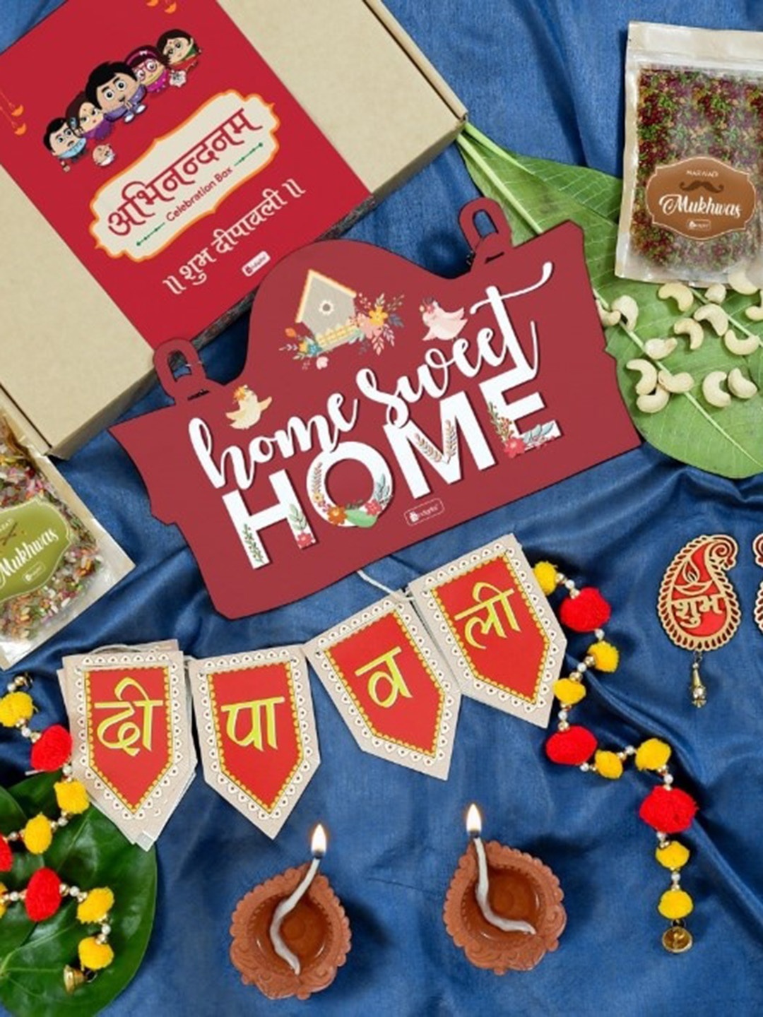

Indigifts Red Printed Wooden Wall Hanging With Diwali Gifts