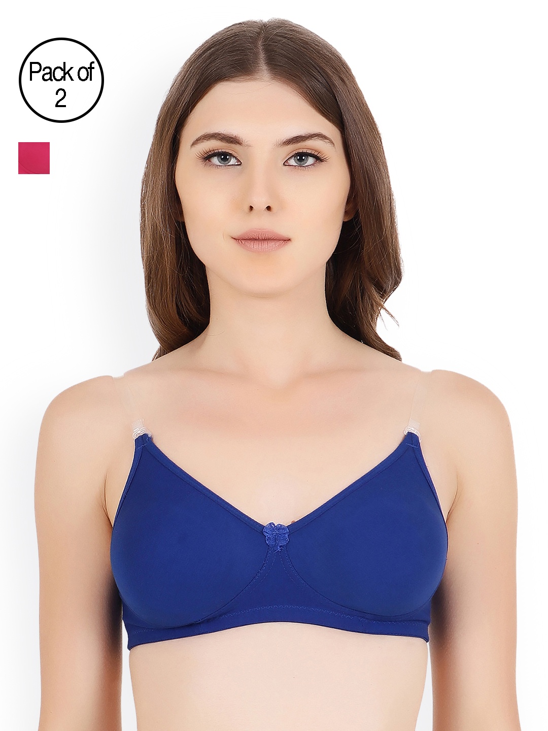 

Floret Pack Of Two Solid Seamless Non Padded T-shirt Bras, Blue