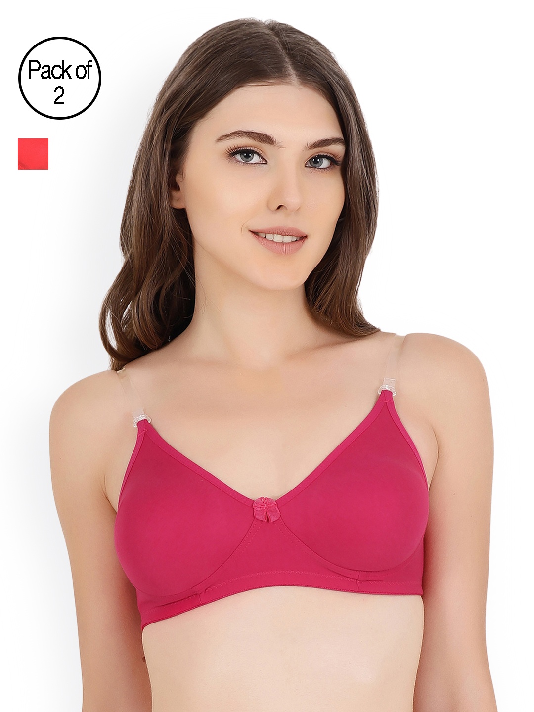 

Floret Pack Of Two Solid Seamless Non Padded T-shirt Bras, Red