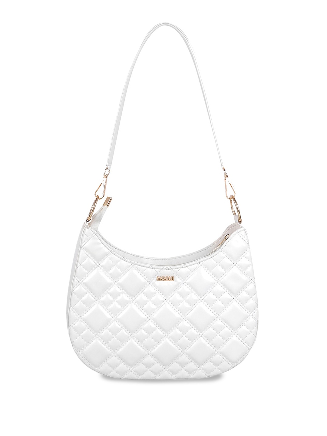 

Mochi Textured Structured Hobo Bag with Quilted, White