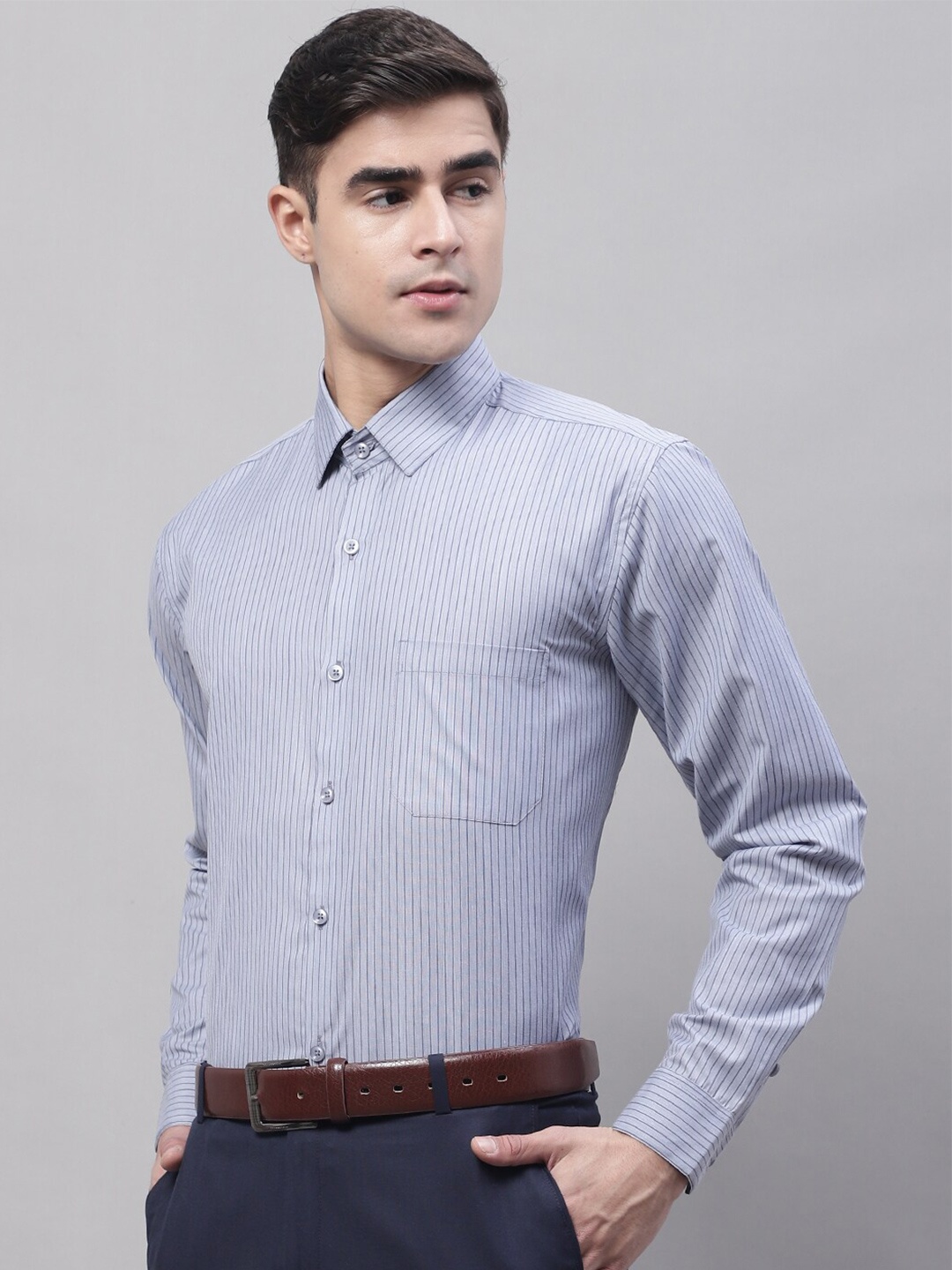 

JAINISH Classic Vertical Striped Formal Shirt, Grey