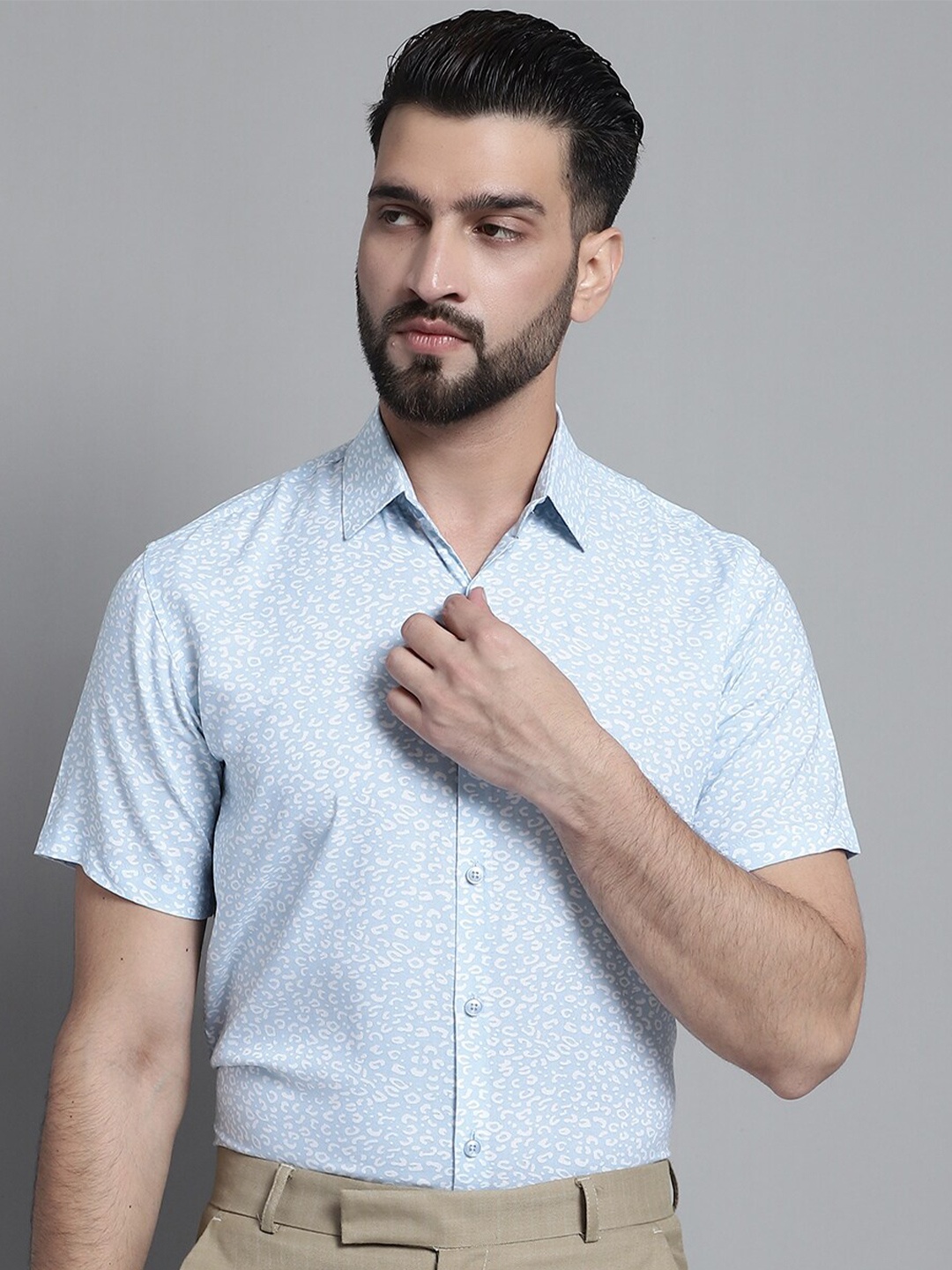 

JAINISH Classic Animal Printed Formal Shirt, Turquoise blue