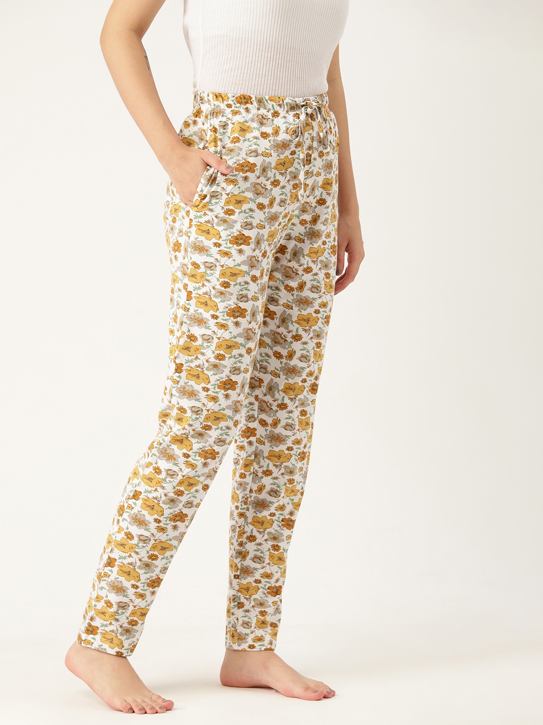 

ETC Floral Printed Pure Cotton Lounge Pants, White