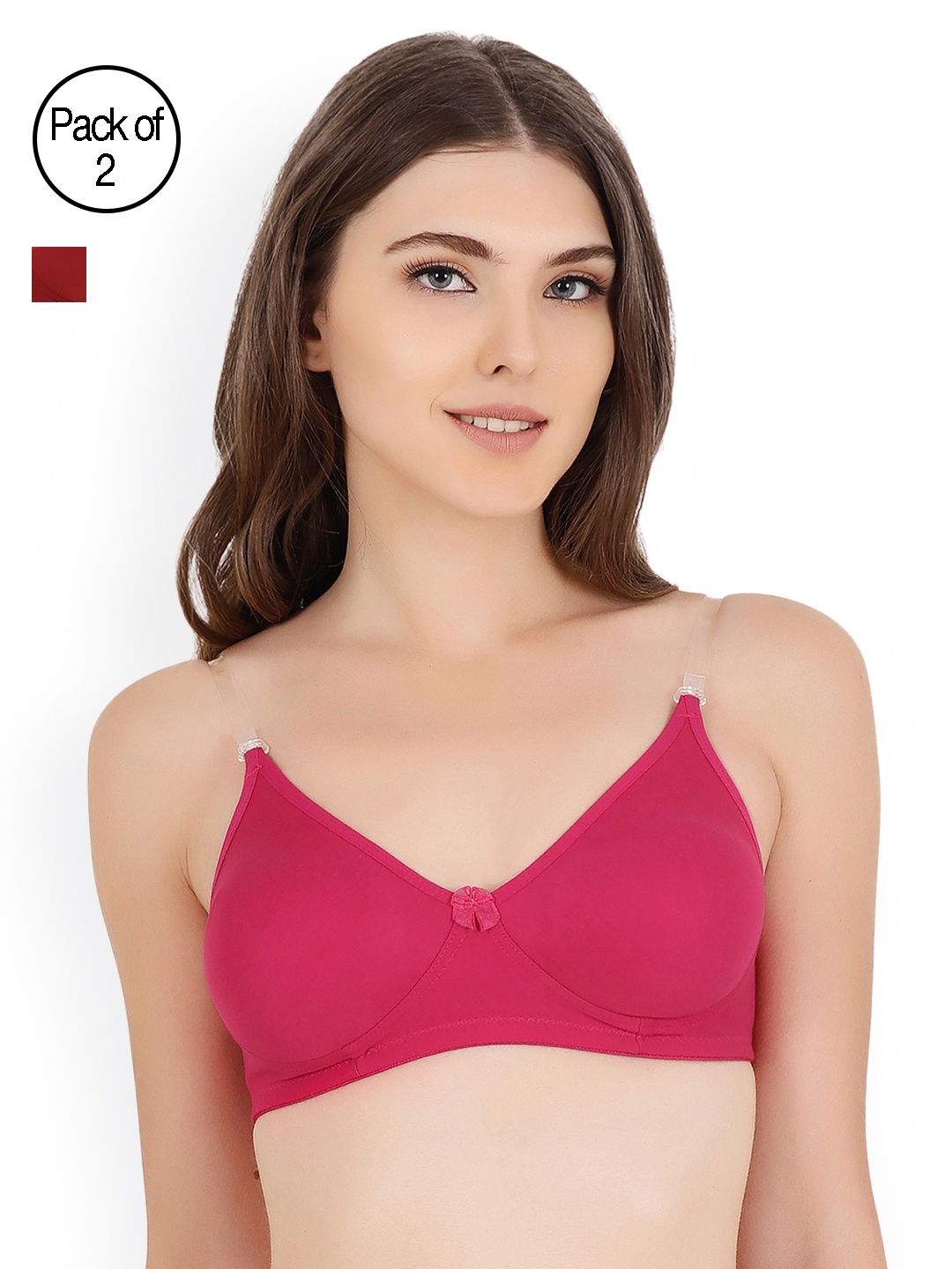 

Floret Pack Of Two Solid Seamless Non Padded T-shirt Bras, Magenta