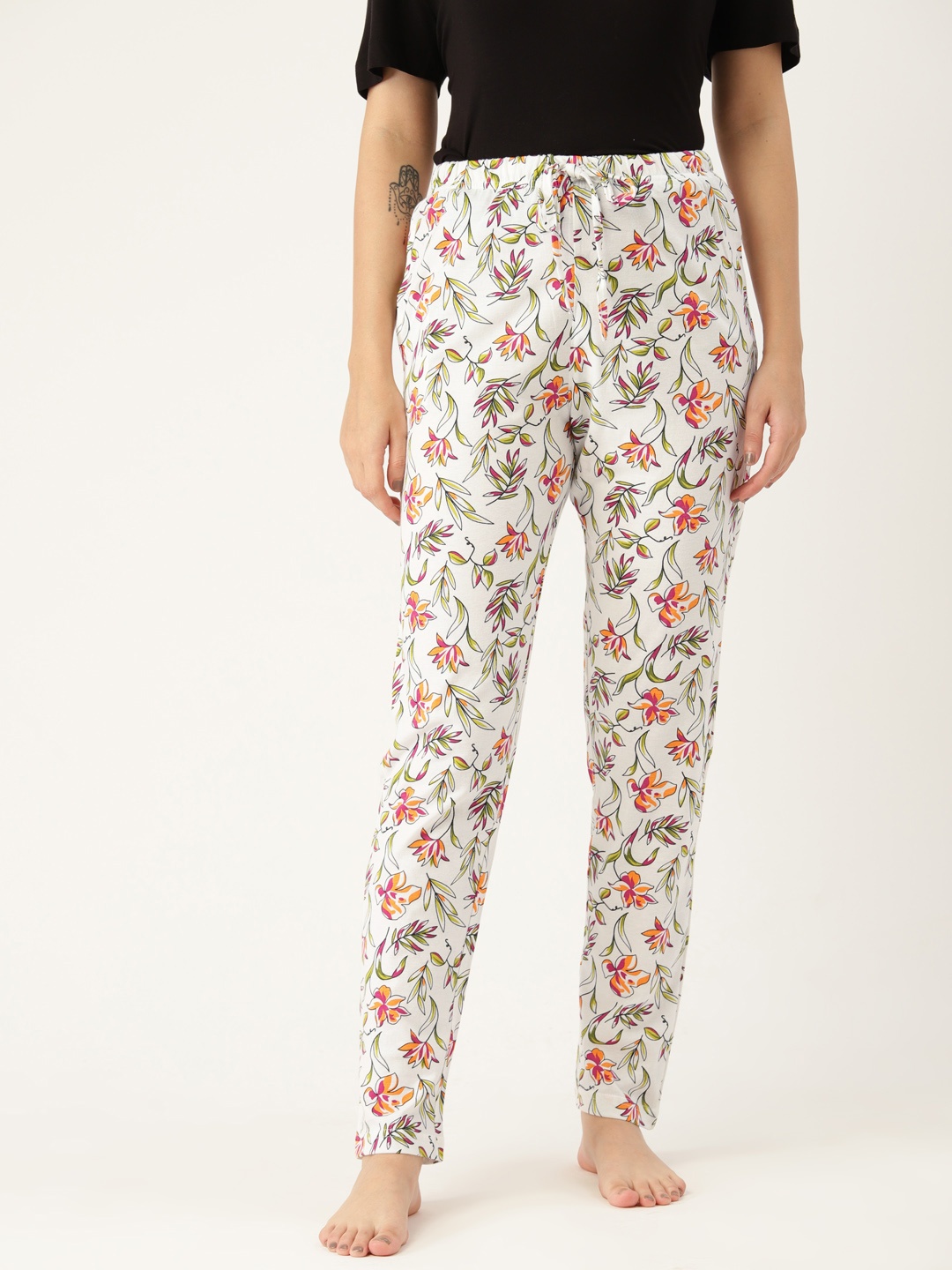 

ETC Floral Printed Pure Cotton Lounge Pants, White