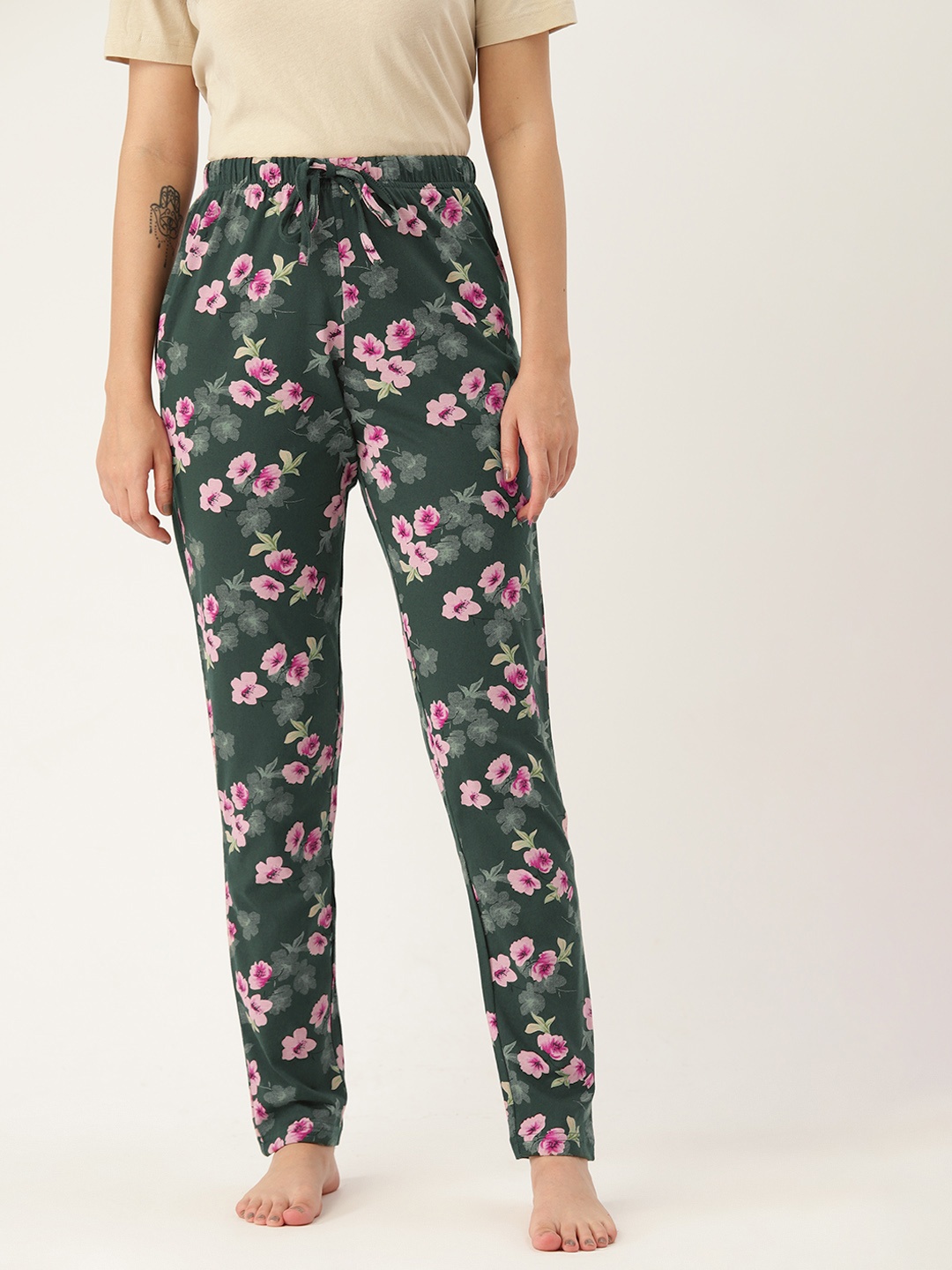 

ETC Floral Printed Pure Cotton Lounge Pants, Green