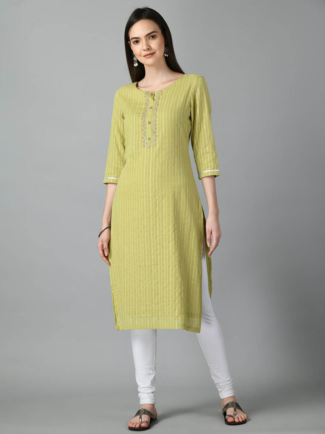 

KALINI Printed Straight Kurta, Green