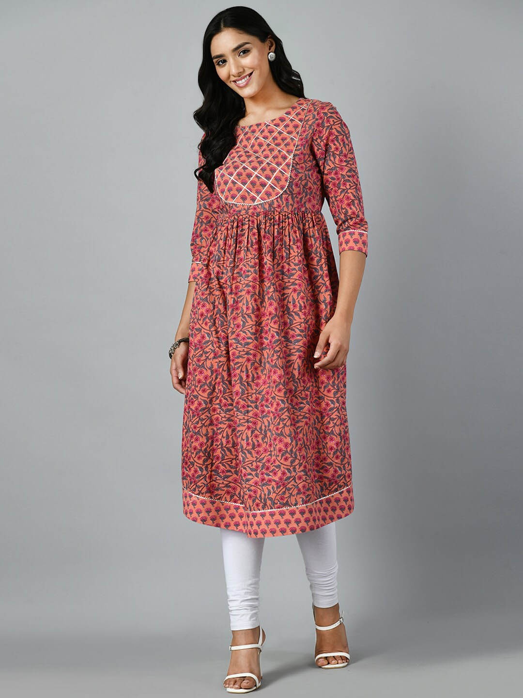 

KALINI Printed A-Line Kurta, Pink