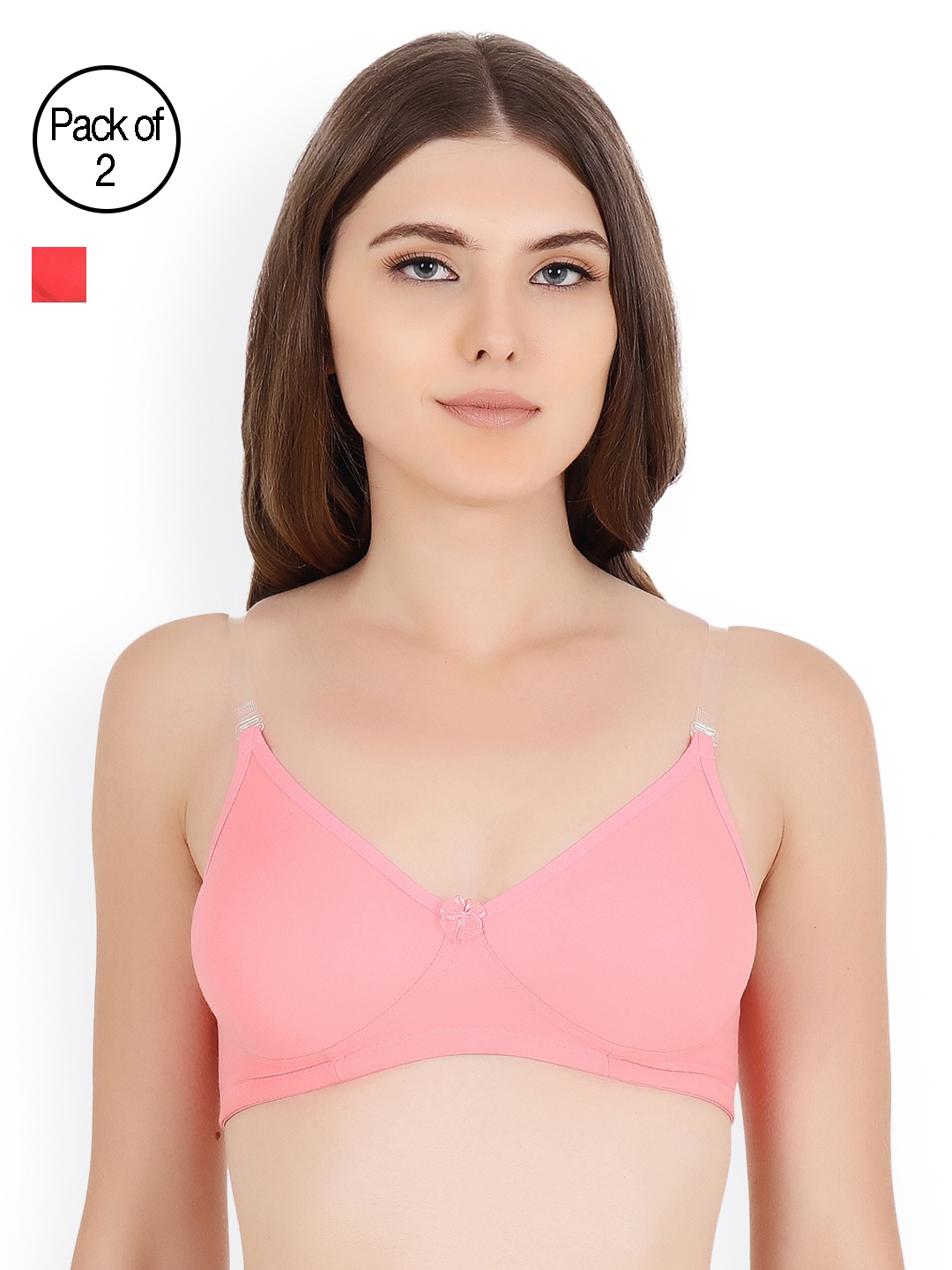 

Floret Pack Of Two Solid Seamless Non Padded T-shirt Bras, Red