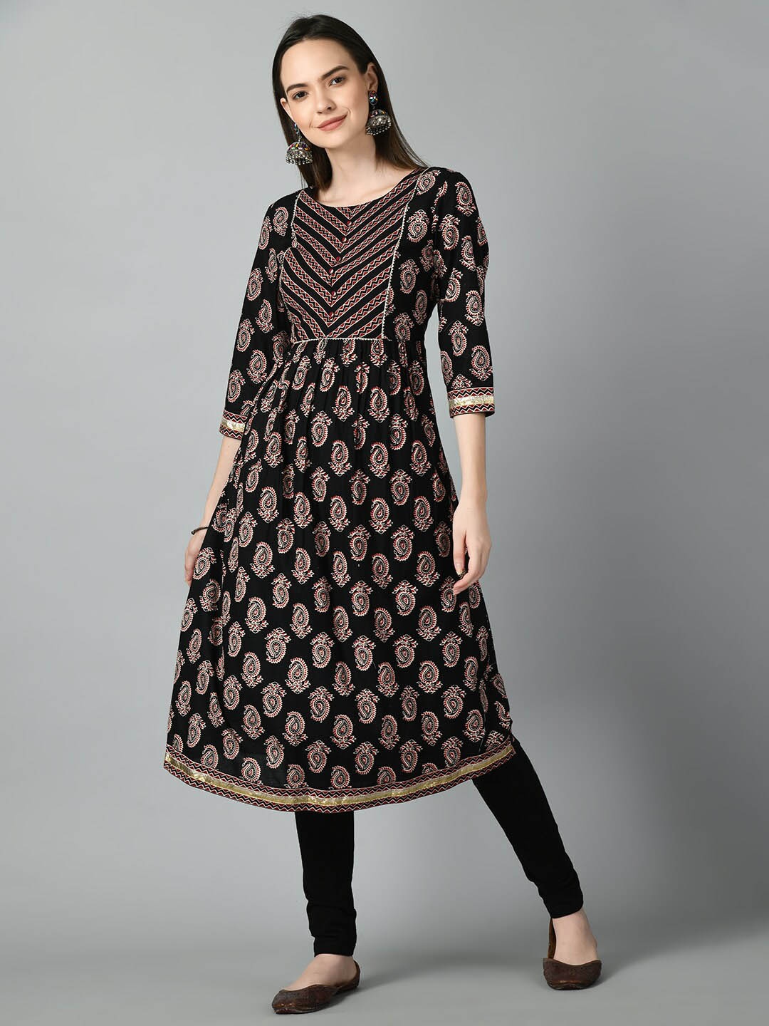 

KALINI Printed A-Line Kurta, Black