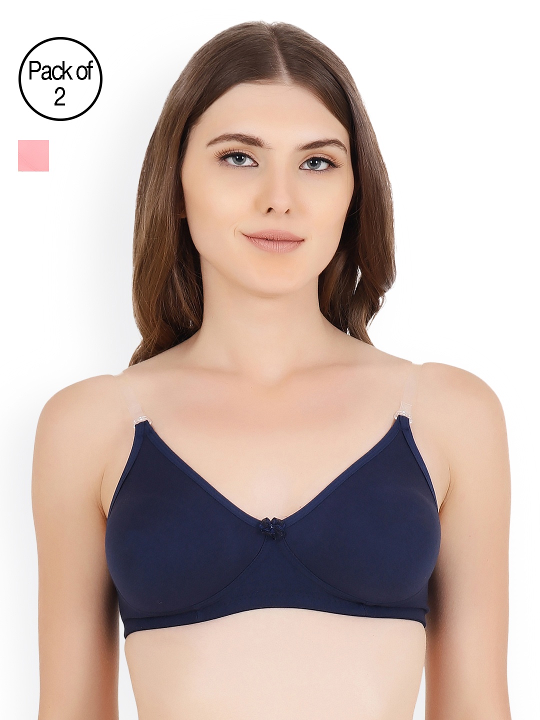

Floret Pack Of Two Solid Seamless Non Padded T-shirt Bras, Navy blue