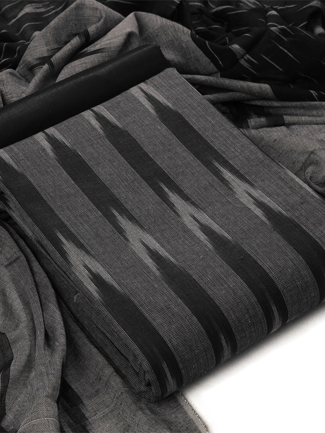 

Sun Fashion And Lifestyle Striped Pure Cotton Unstitched Dress Material, Black