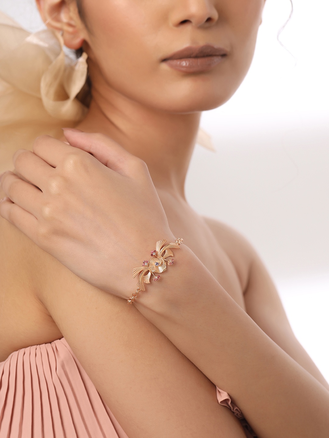 

Kicky And Perky 925 Sterling Silver Tanzanite, Tourmaline & Moissanite Studded Bracelet, Rose gold