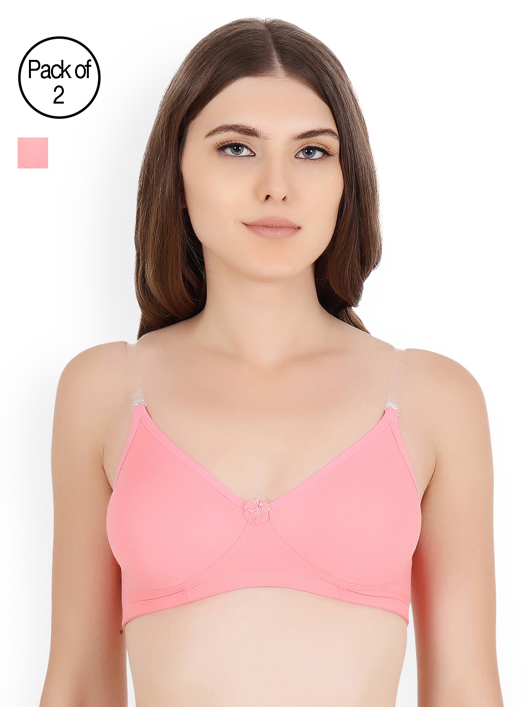

Floret Pack Of Two Solid Seamless Non Padded T-shirt Bras, Pink