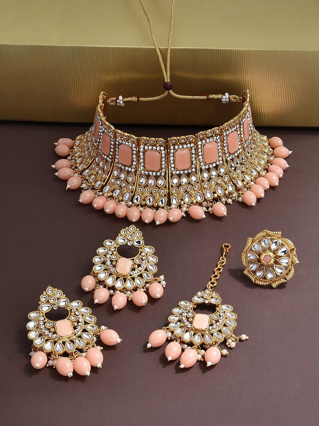

Anouk Gold Plated Kundan Studded & Beaded Jewellery Set