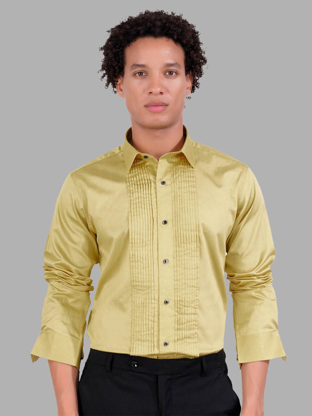 

FRENCH CROWN Standard Opaque Cotton Casual Shirt, Yellow