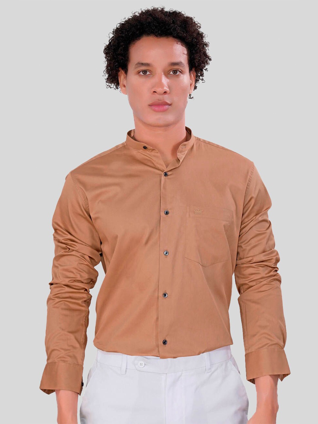 

FRENCH CROWN Standard Opaque Cotton Casual Shirt, Brown