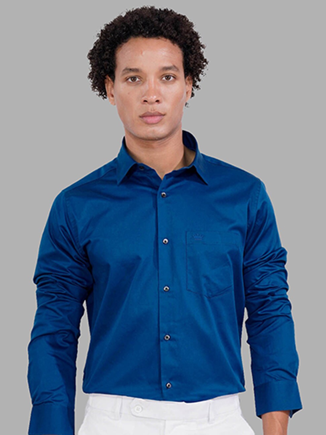 

FRENCH CROWN Spread Collar Standard Formal Cotton Shirt, Blue