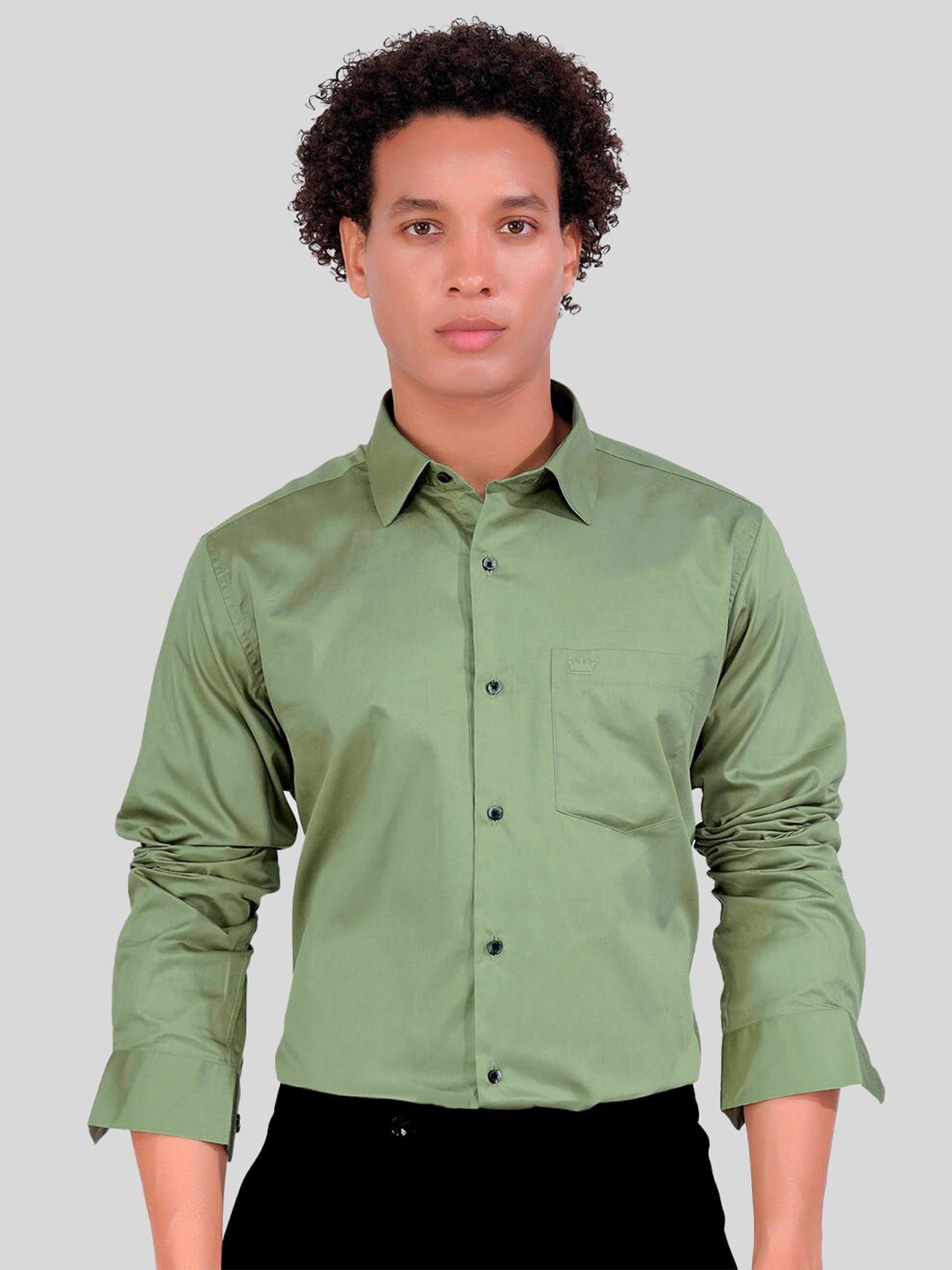 

FRENCH CROWN Standard Regular Fit Opaque Cotton Casual Shirt, Green