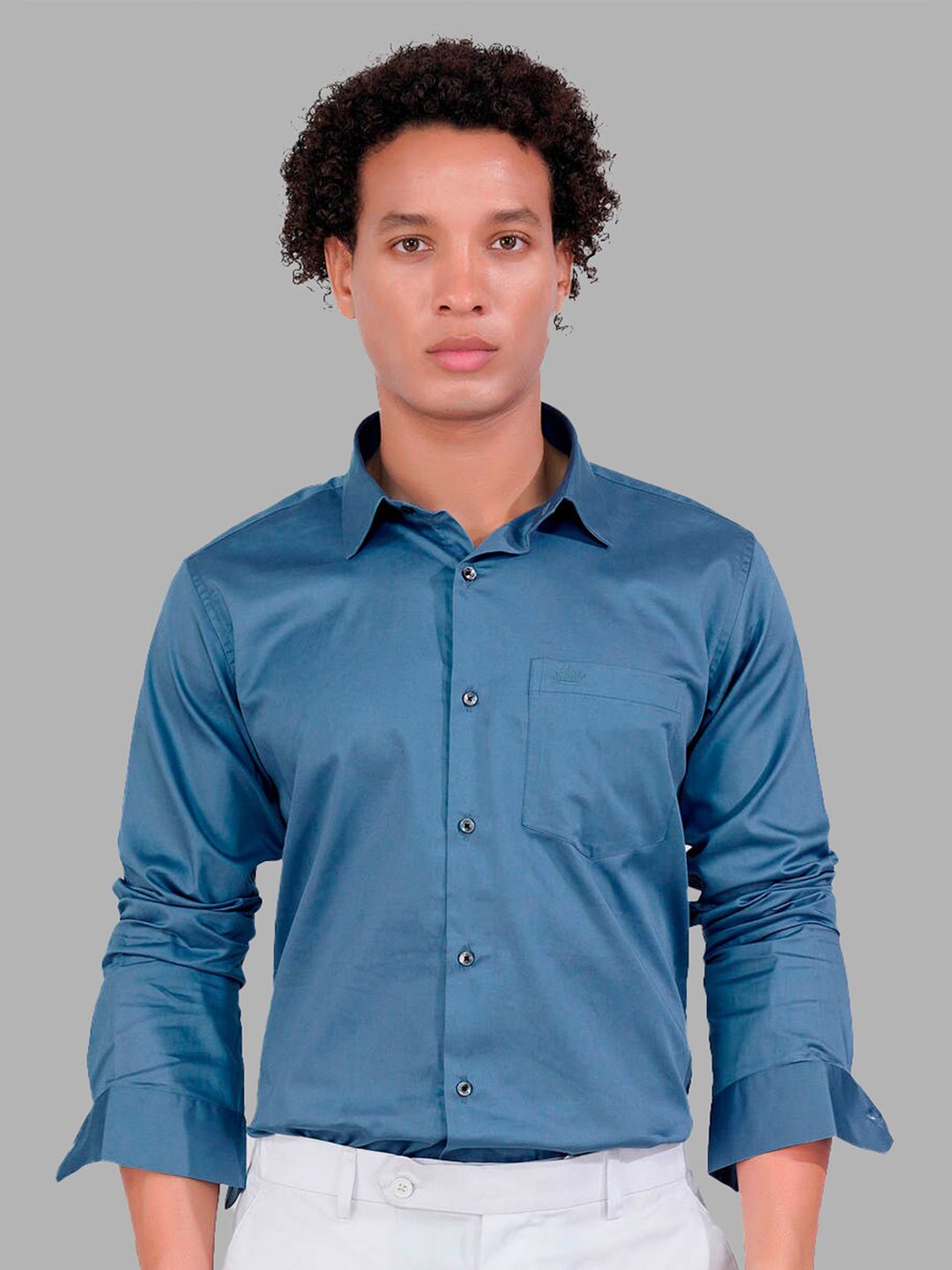 

FRENCH CROWN Standard Regular Fit Opaque Cotton Casual Shirt, Blue