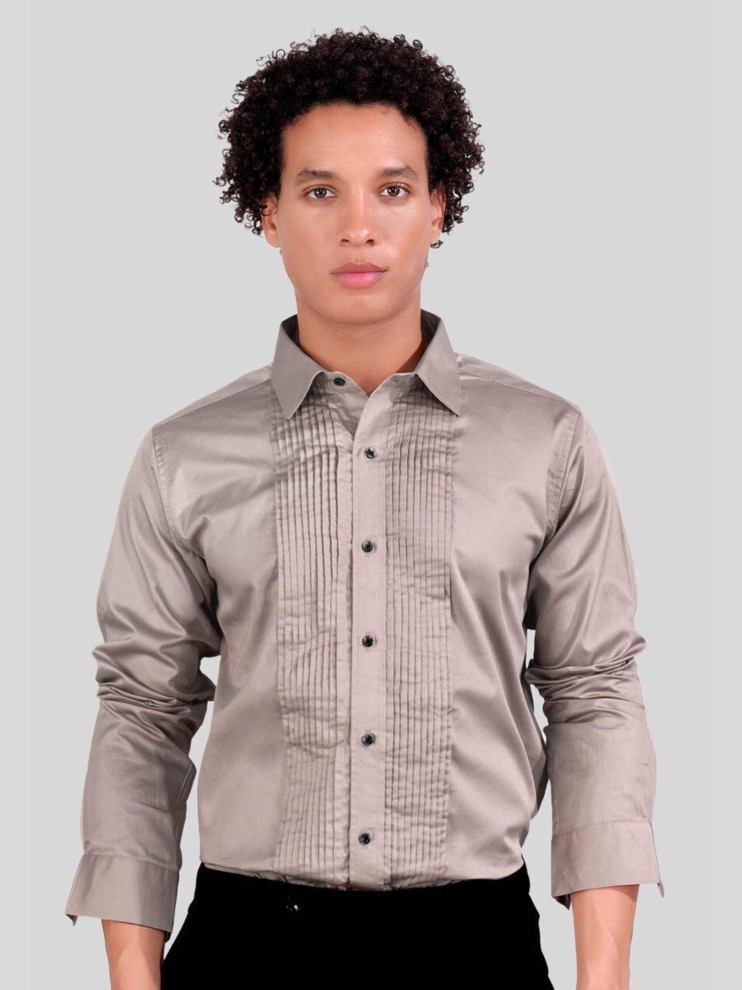 

FRENCH CROWN Standard Pleated Cotton Casual Shirt, Grey