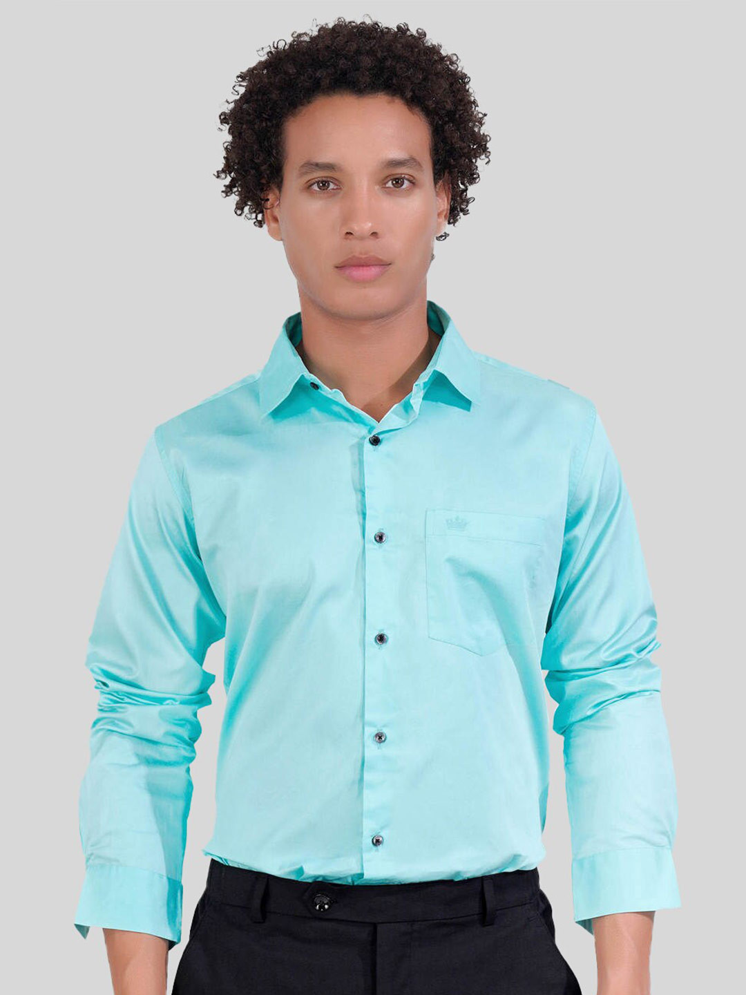 

FRENCH CROWN Standard Spread Collar Cotton Casual Shirt, Blue