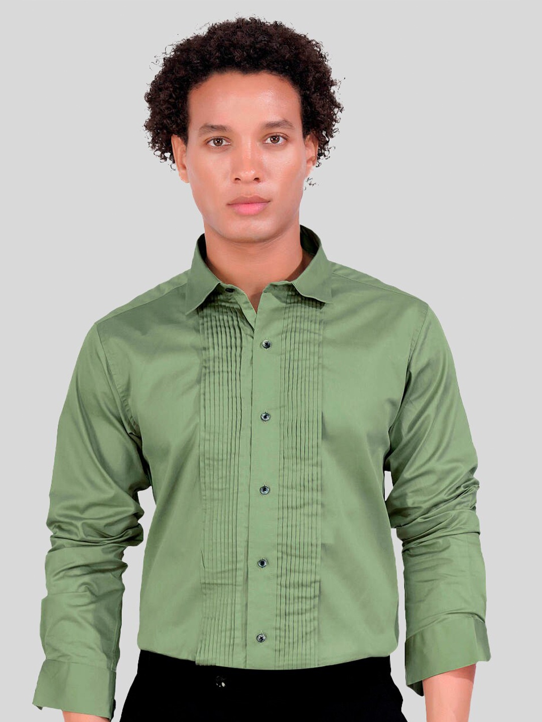

FRENCH CROWN Standard Opaque Cotton Casual Shirt, Green