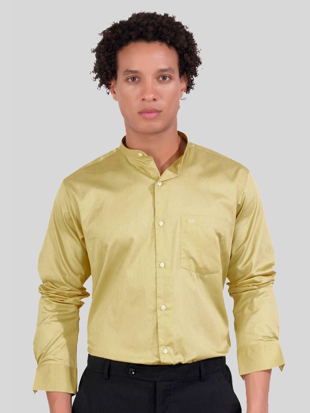 

FRENCH CROWN Standard Band Collar Cotton Casual Shirt, Yellow